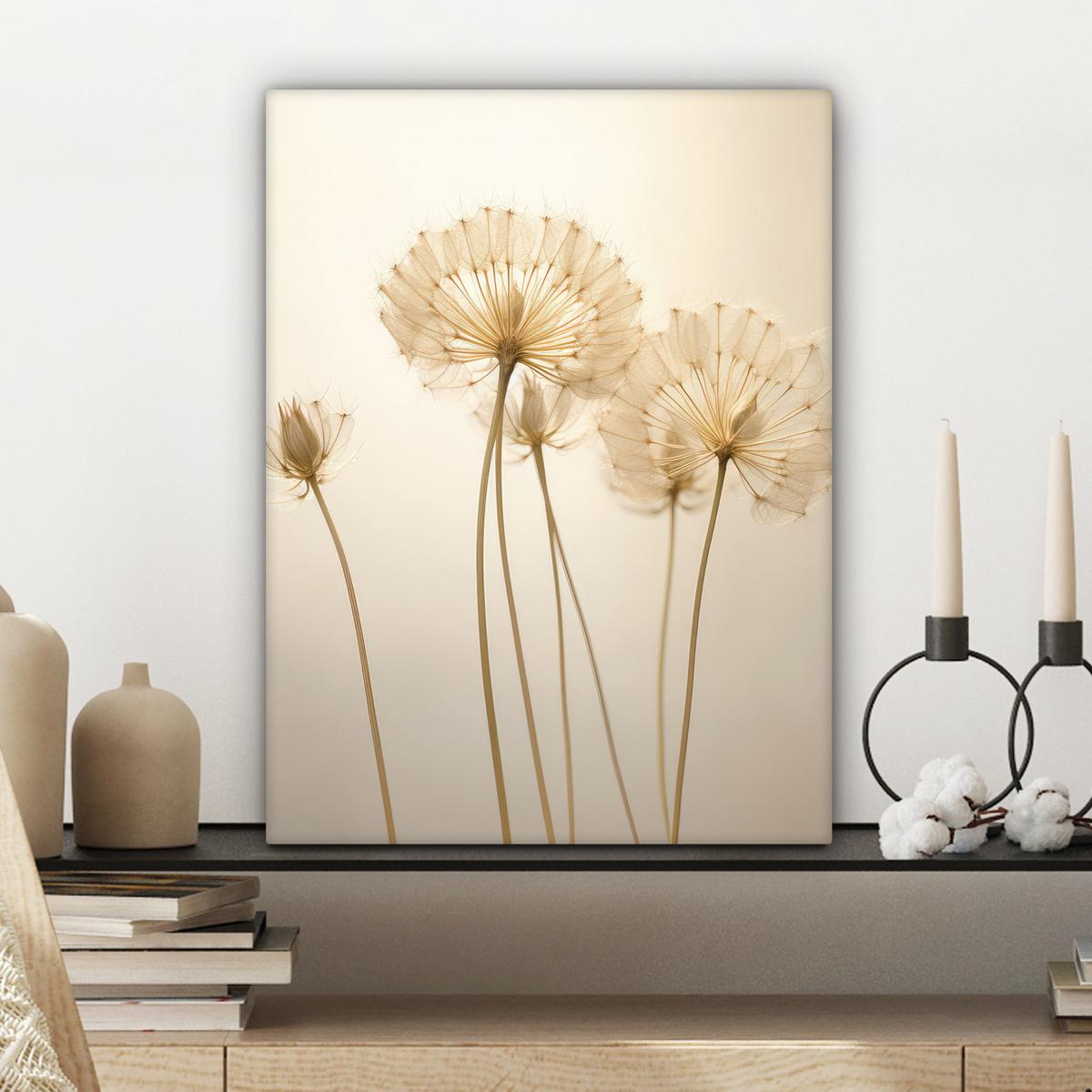 LEINWANDBILD Sonnenlicht - Löwenzahn - Botanisch - Blumen Room Decor 30x40 cm - Creme, Textil (30/40cm) - MuchoWow