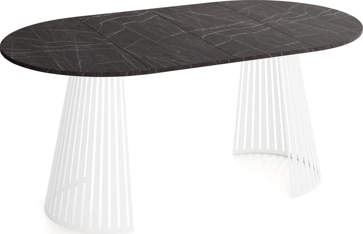 ESSTISCH Naro rund ausziehbar mit Weißem Lamellen-Metallgestell, Marmor Schwarz 120-200/120/76 cm - Anthrazit/Weiß, Holzwerkstoff/Metall (120/196/76cm) - WFL GROUP
