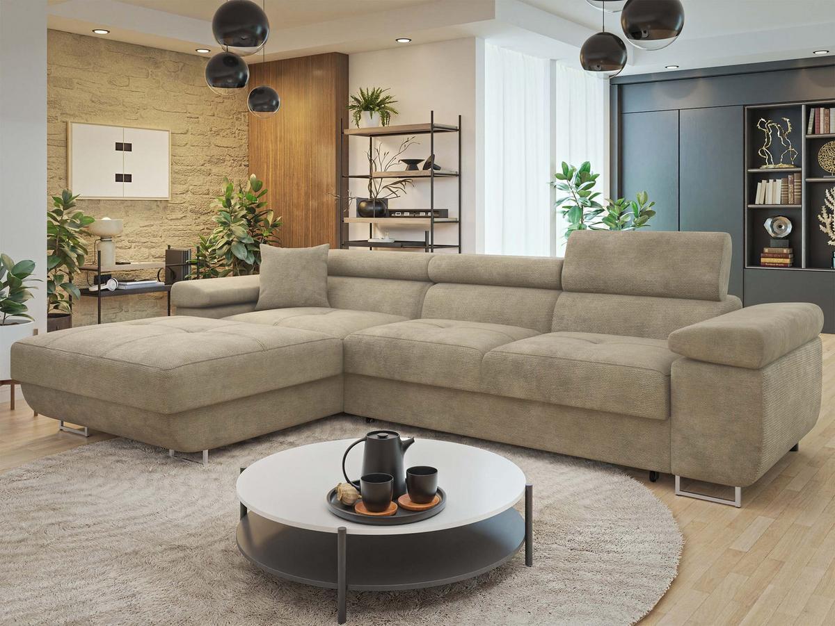ECKSOFA Torezio Mini, Seite: Links - Sandfarben, Holz/Textil (280/170cm) - MIRJAN24