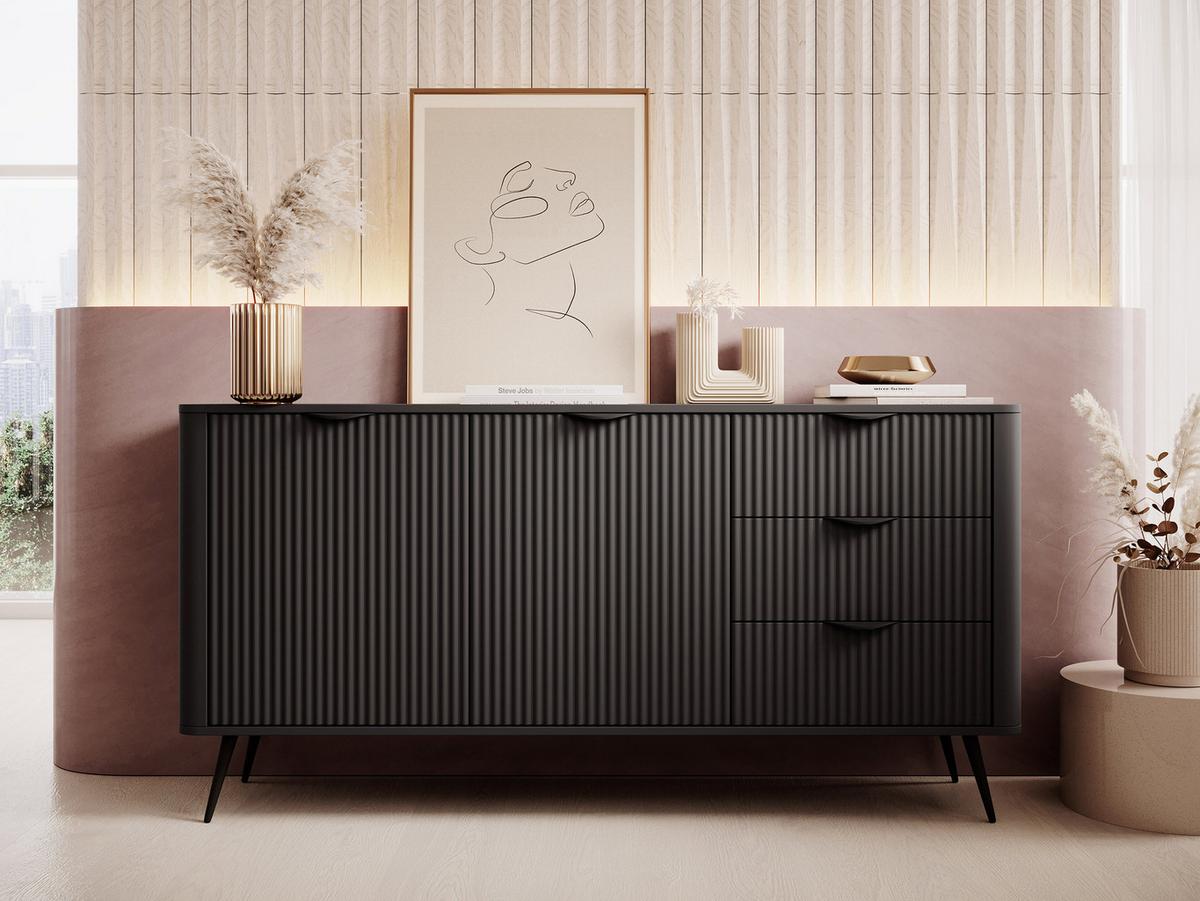 KOMBIKOMMODE Lante 2D3S - Dunkelgrau/Schwarz, Holzwerkstoff/Metall (164/82/38cm) - MIRJAN24