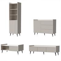 WOHNWAND Amfali 4-teilig –Lowboard, Kommode, Regal und Couchtisch, Push-to-open, Kaschmir - Kaschmir/Schwarz, Holzwerkstoff/Metall (150/180/41cm) - Beautysofa