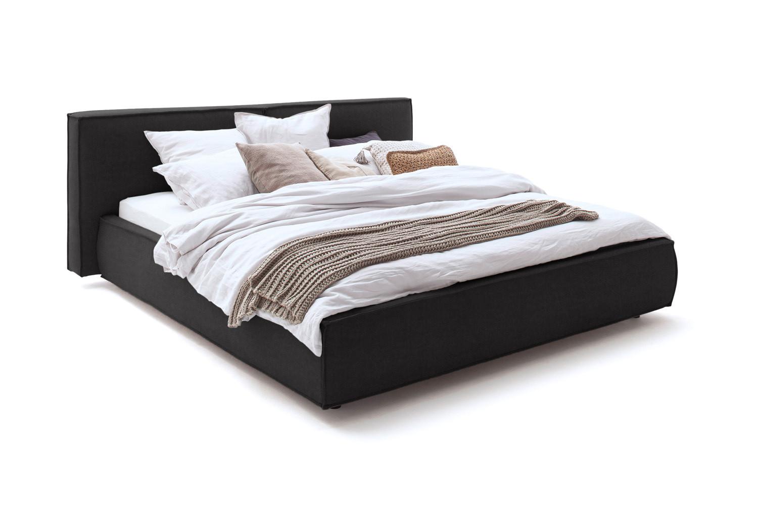 POLSTERBETT CARLO Schwarz Flachgewebe - Schwarz, Textil (160/200cm) - KAWOLA