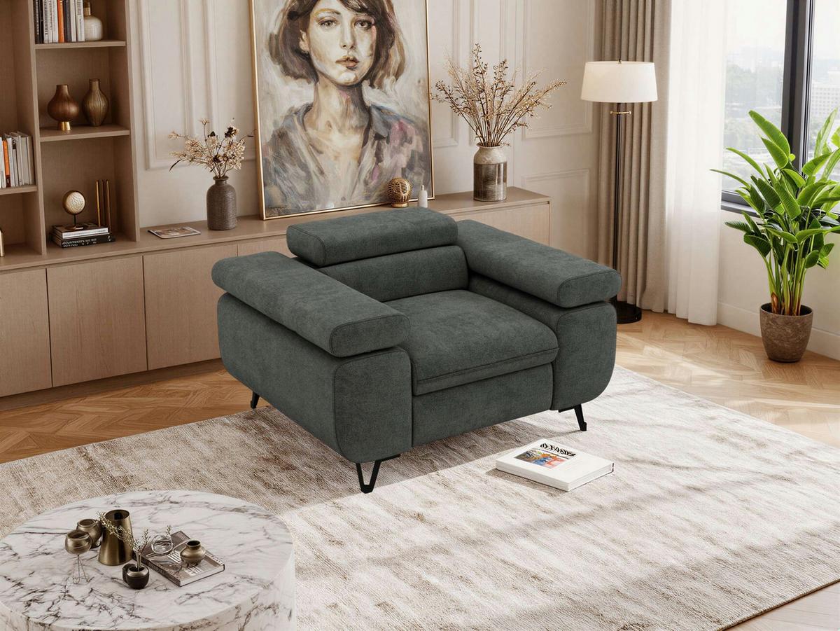 SESSEL PETER 1 - Dunkelgrau Stukture - Dunkelgrau/Anthrazit, Textil/Metall (126/76/99cm) - MKS