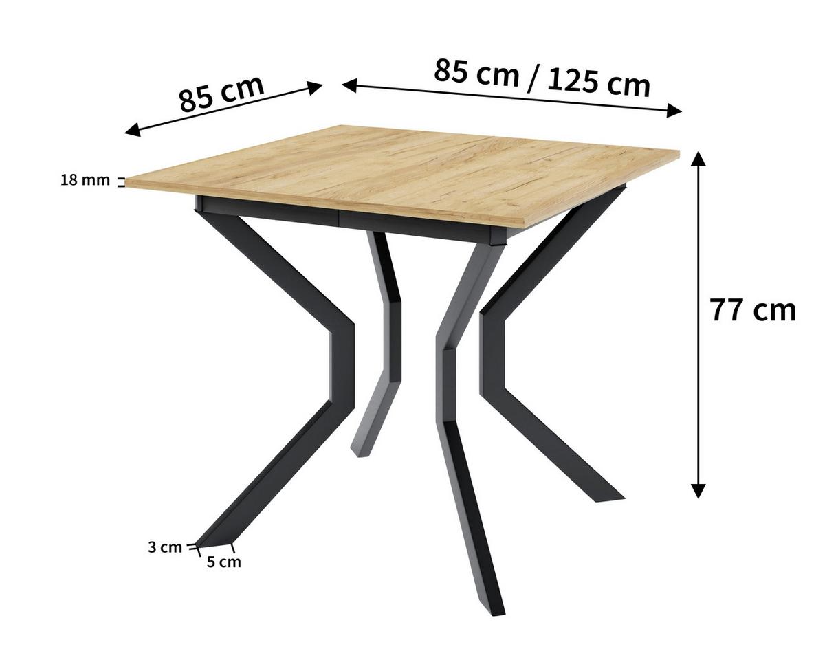 ESSTISCH MARCO M Ausziehbar 85 - 125 / 85 x 77 cm - Schwarz/Weiß, Holz (85/85/77cm) - MASSENO