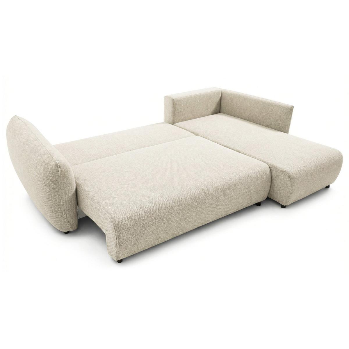 ECKSCHLAFSOFA Zordo HELLBEIGER CHENILLE RECHTS MIT ZWEI BETTKÄSTEN - Ecru/Schwarz, Kunststoff/Textil (170/256cm) - Selsey