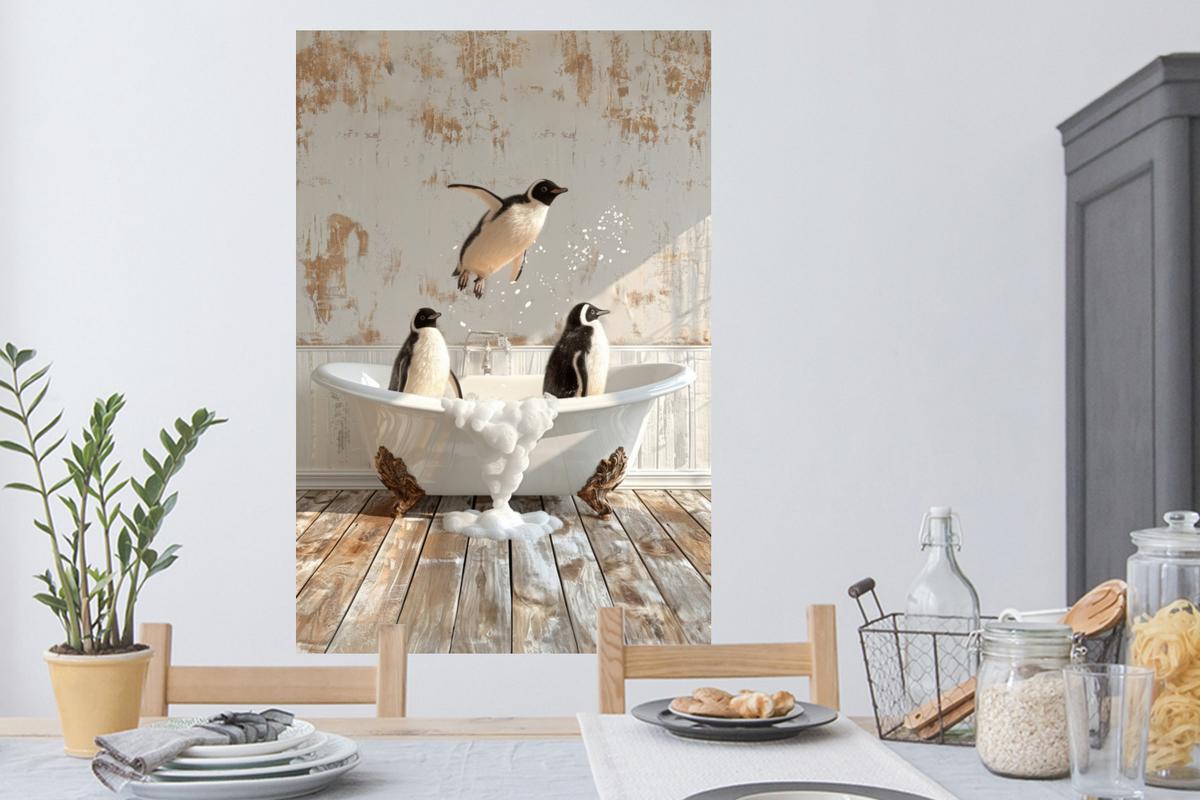 WANDTATTOO Vintage - Pinguin - Badewanne - Schaumstoff Wandaufkleber 80x120 cm - Schwarz, Kunststoff (80/120/0.1cm) - MuchoWow
