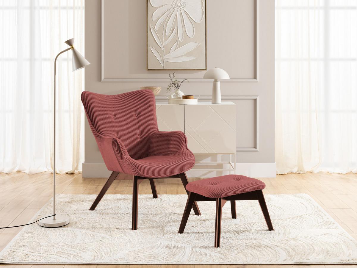 LOUNGESESSEL mit Fußhocker Lenari Terrakotta Cordstoff mit Füßen in Braun - Terracotta/Braun, Holz/Textil (71/96/86cm) - S-Style Möbel