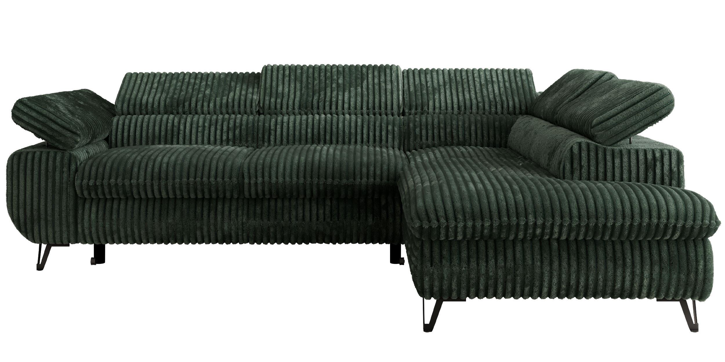 ECKSOFA PABLO L Grün Cord - Rechts Seite mit T25 Topper - Schwarz/Grün, Textil/Metall (273/208cm) - MKS