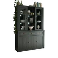 BUFFETSCHRANK grün 130 x 196 cm, Buffet im Landhaus-Stil mit viel Stauraum - Chromfarben/Schwarz, Glas/Holzwerkstoff (130/196/43cm) - Furn.Design
