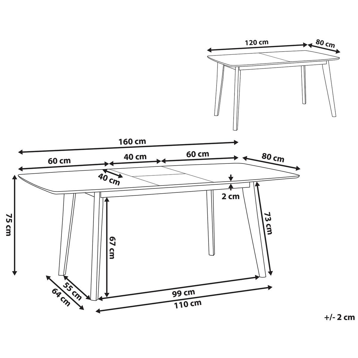 ESSTISCH 120-160/80/75 cm Weiß Rechteckig Sanford - Weiß, Holzwerkstoff (160/80/75cm) - Beliani