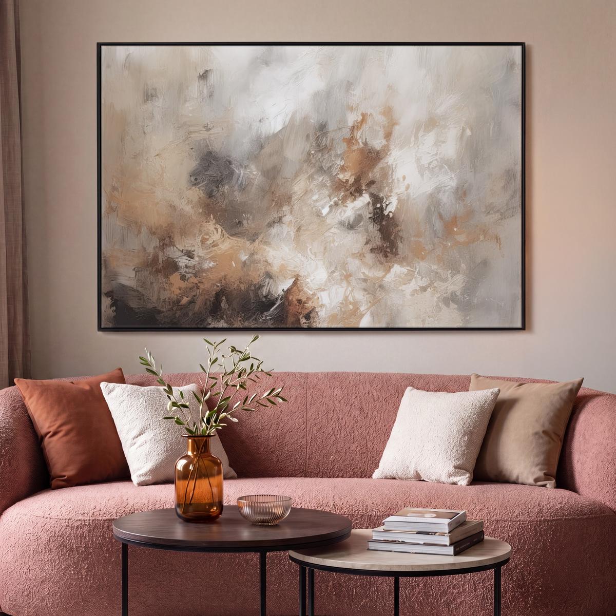 LEINWAND Bilder mit Rahmen - Farbe - Abstrakt - Beige - Kunst - 140x90 - Greige, Textil (140/90cm) - MuchoWow