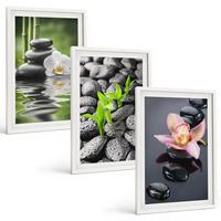 BILDER SET 3er Set - 40x60 cm Weißer Rahmen - Eine ruhige Zen-Komposition aus Blumen und Wasser - Weiß, Kunststoff (40/60cm) - TULUP
