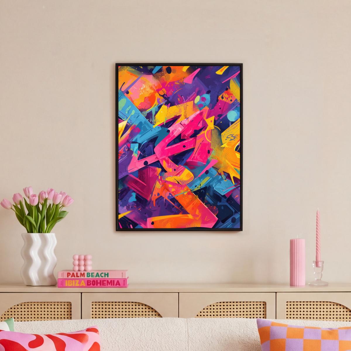 LEINWAND Bilder mit Rahmen - Abstrakt - Formen - Farbenfroh - 60x80 - Magenta, Textil (60/80cm) - MuchoWow