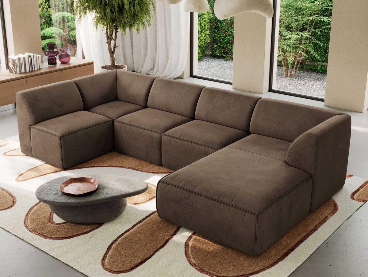WOHNLANDSCHAFT MODARO U 5M - Braun Velvet - Rechts - Schwarz/Braun, Textil (345/78/180cm) - MKS