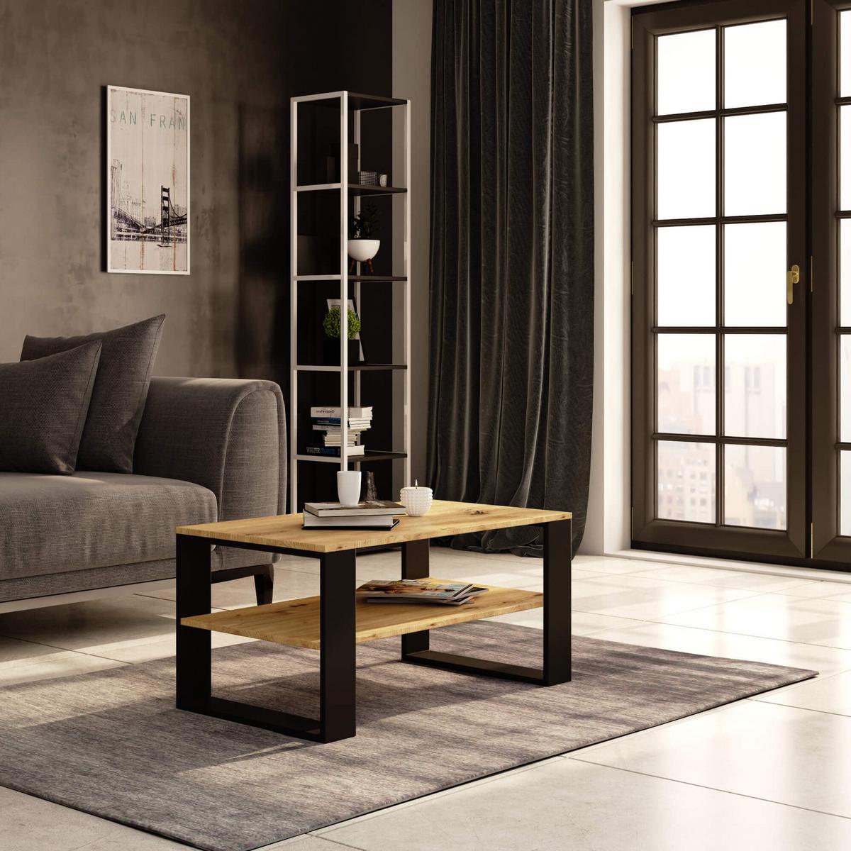COUCHTISCH Eiche Artisan, Schwarz 45/92/53 - Schwarz/Eiche Artisan, Textil (53/92/45cm) - RAUMHIRSCH FURNITURE