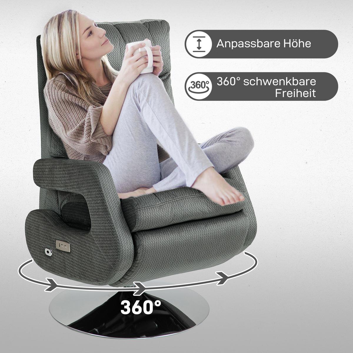 RELAXSESSEL elektrisch mit Liegefunktion, Dunkelgrau - Dunkelgrau, Textil (69/124/84cm) - HOMCOM