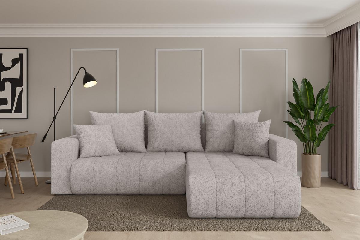 ECKSOFA mit Schlaffunktion Ottomane Rechts MILA-L 277x194x86 Hellgrau Velours - Hellgrau/Schwarz, Holzwerkstoff/Kunststoff (277/194cm) - ALTDECOR