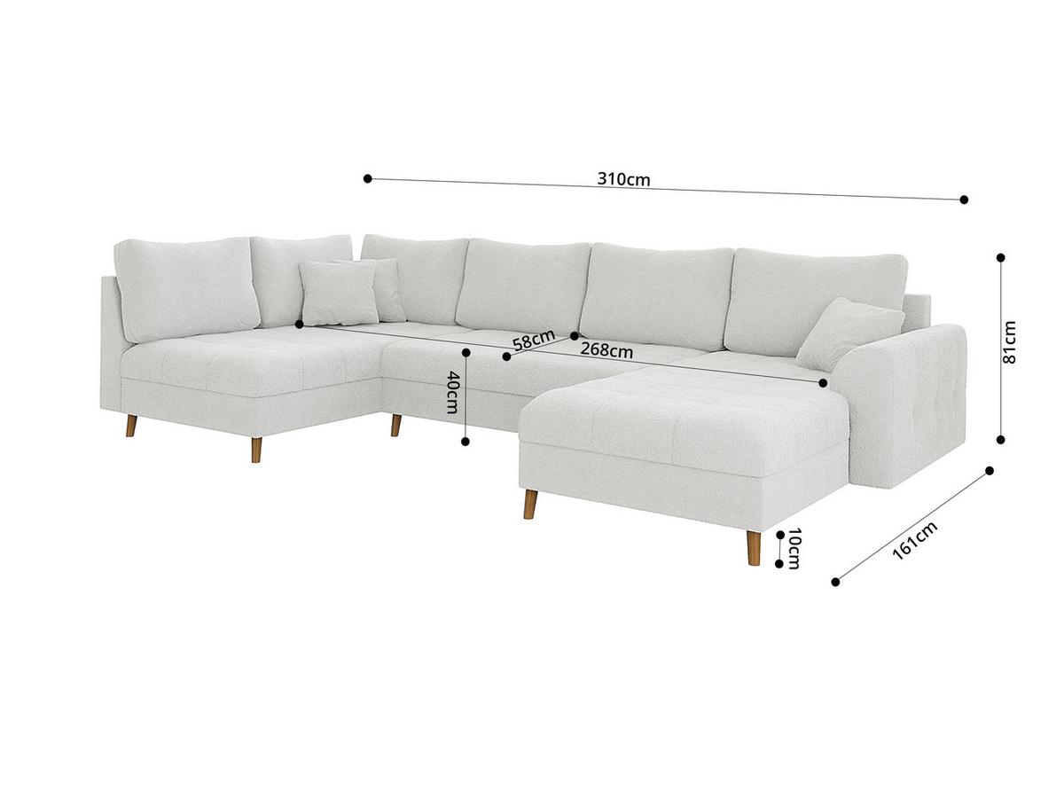 WOHNLANDSCHAFT Henrik Weiß Boucle - Ottomane rechts - Weiß/Braun, Holz/Textil (310/81/161cm) - S-Style Möbel