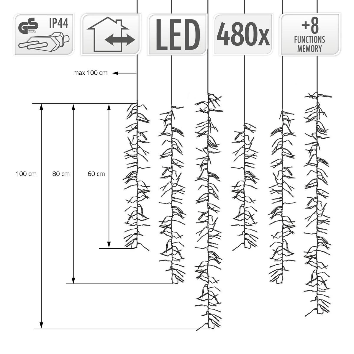 LICHTERKETTE Vorhang mit 480 LED Warmweiß - Schwarz, Kunststoff (200cm) - ECD-Germany