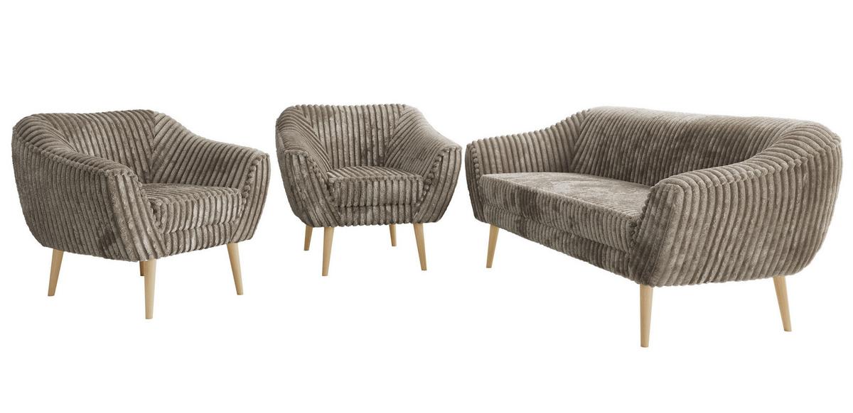 SITZGARNITUR PIRS 3+1+1 - Hellbraun Cord - Holzbeine - Hellbraun/Buchefarben, Holzwerkstoff/Textil (180/75/74cm) - MKS