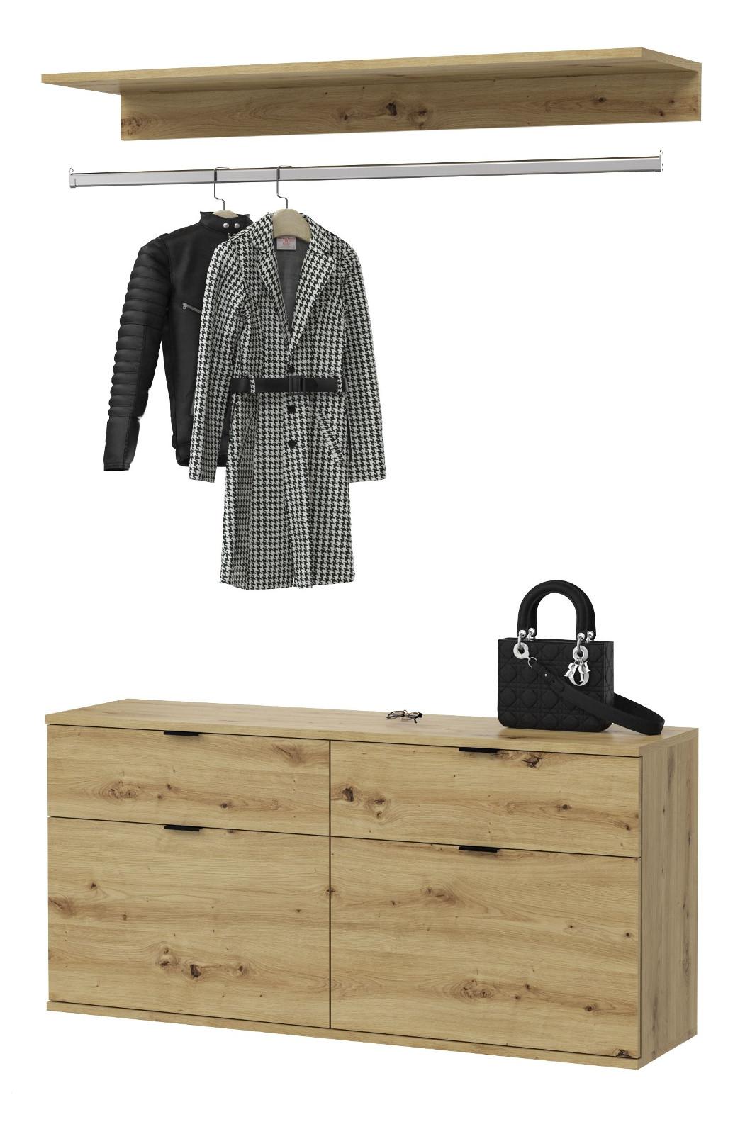 GARDEROBEN-SET in Artisan Eiche 121 cm, Komplettset mit Kleiderstange - Schwarz/Eiche Artisan, Holzwerkstoff/Metall (121/79/34cm) - Inn.Furn