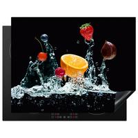 HERDABDECKPLATTE Wasser - Obst - Orange - Erdbeere - Kirsche - Schwarz Induktionsmatte 77x59 cm - Orange, Kunststoff (77/59/0.2cm) - MuchoWow