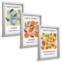 BILDER SET 3er Set - 20x30 cm Silberner Rahmen - Fruchtposter Zitronen Erdbeeren - Silberfarben, Kunststoff (20/30cm) - TULUP