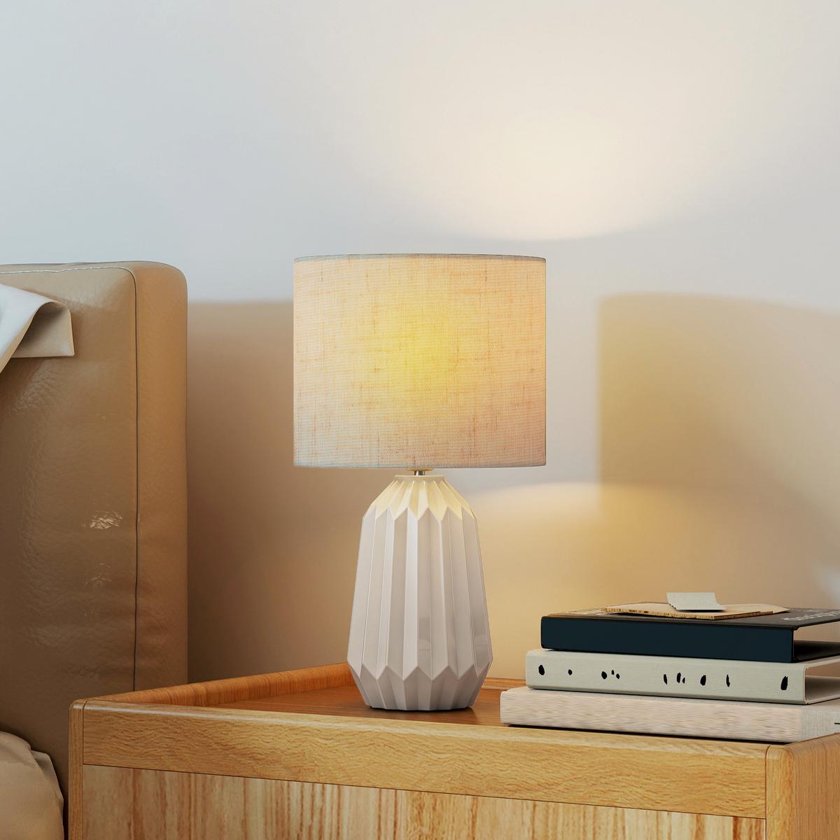 TISCHLAMPE Keramik Leinen Beige - Beige, Keramik (22/22/39cm) - HOMCOM