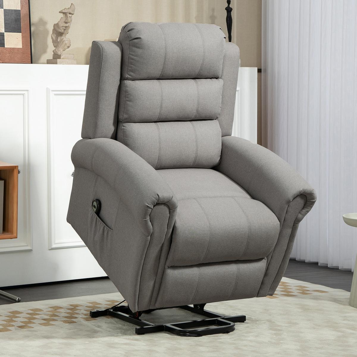 FERNSEHSESSEL mit Aufstehhilfe Relaxsessel mit Liegefunktion, Heizfunktion - Hellgrau/Schwarz, Textil/Metall (87/108/87.5cm) - HOMCOM