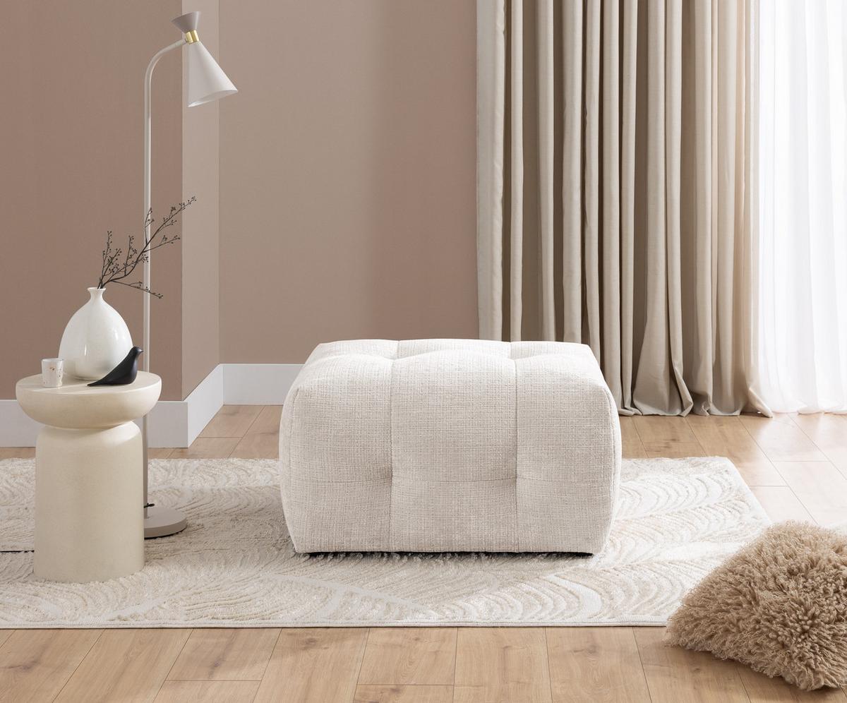 POLSTERHOCKER mit raffinierten Steppungen, zu passendem Sofa, Wellenunterfederung, Chenille-Bezug Beige / 21053 - Beige/Schwarz, Kunststoff/Textil (87/46/68cm) - luma-home