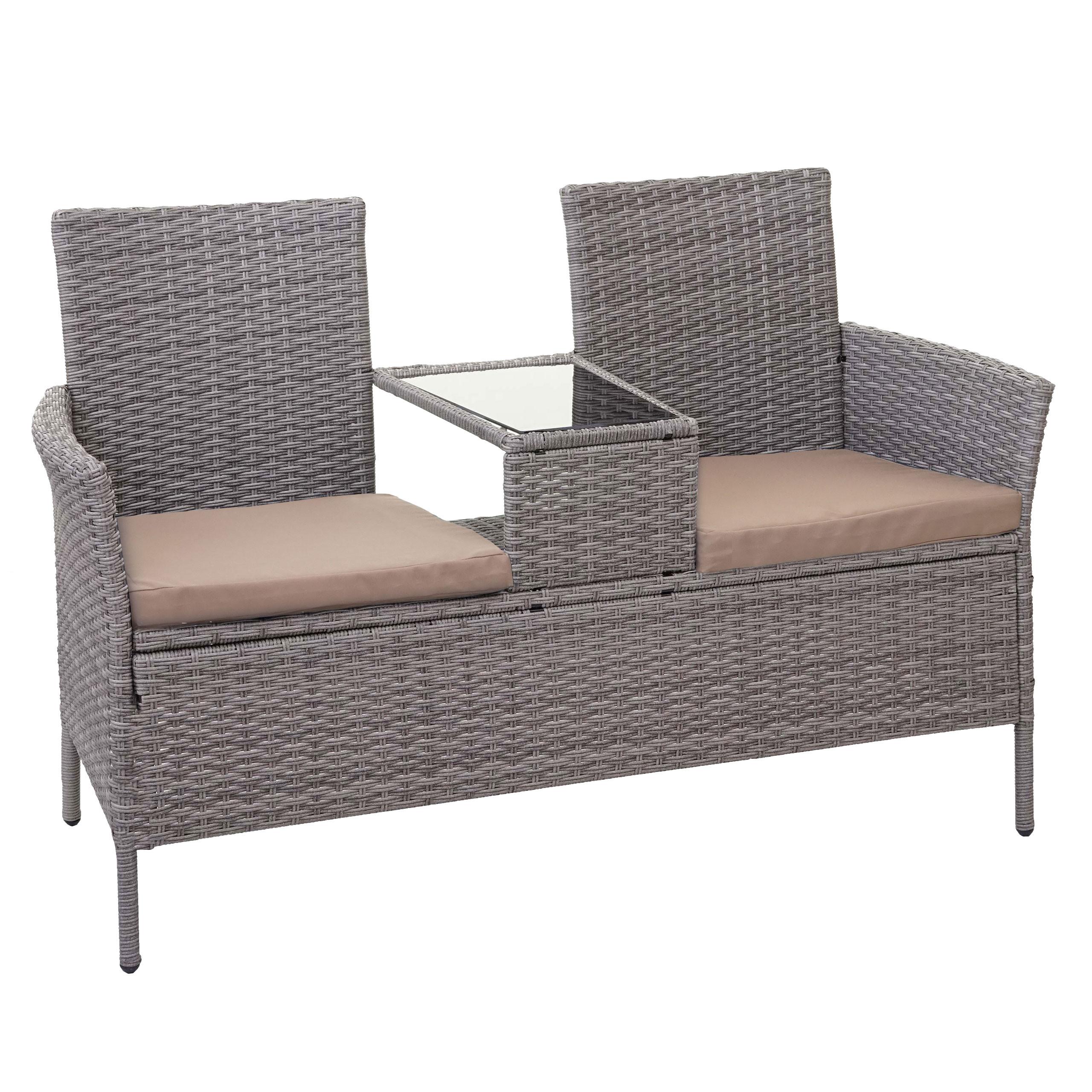 POLY-RATTAN SITZBANK Hellgrau, Beige - Beige/Hellgrau, Kunststoff (132/84/55cm) - MCW