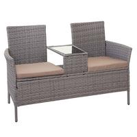 POLY-RATTAN SITZBANK Hellgrau, Beige - Beige/Hellgrau, Kunststoff (132/84/55cm) - MCW