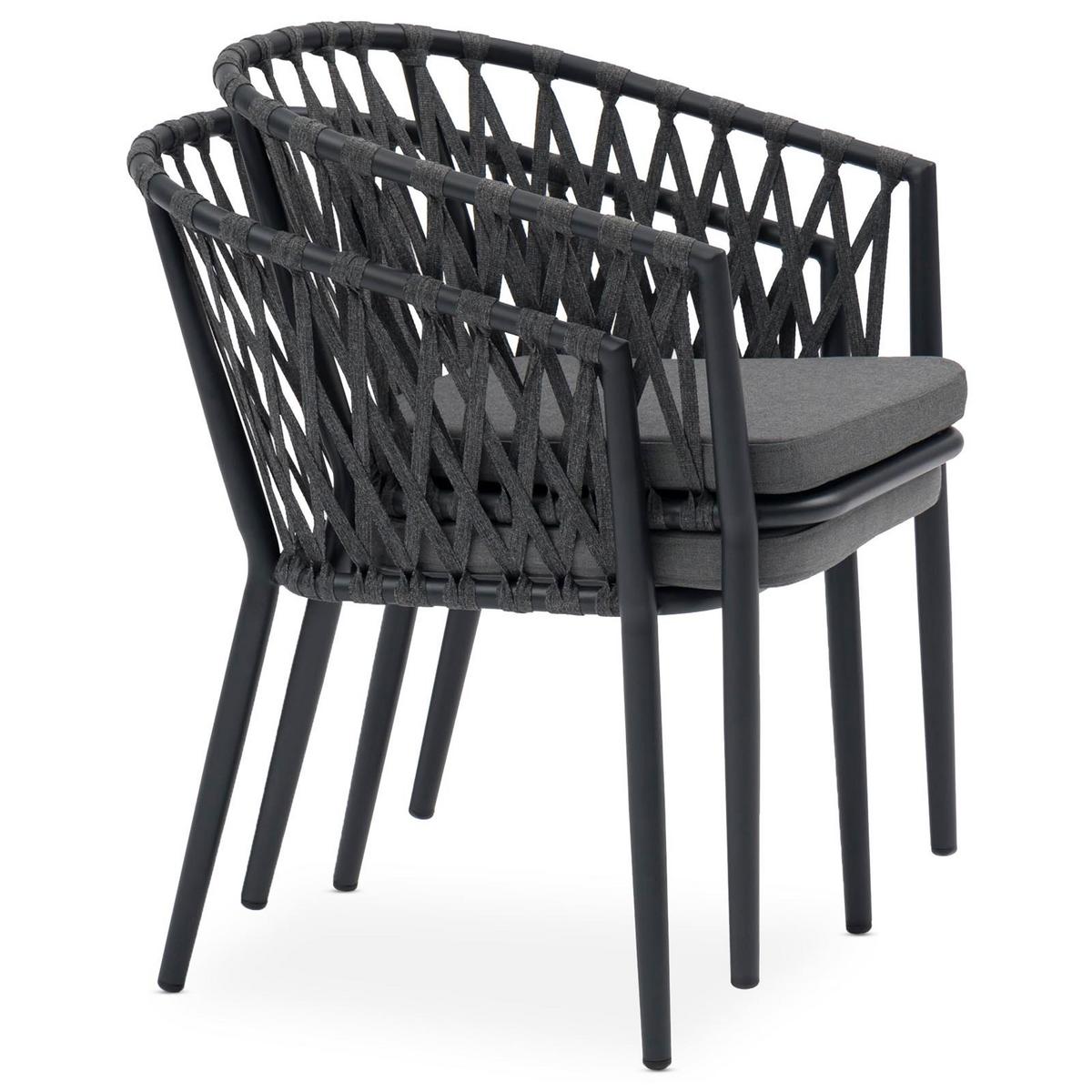 GARTENSTÜHLE SUNNY 6er-Set grau, schwarz - Grau, Textil/Metall (56/75/62cm) - IDIMEX