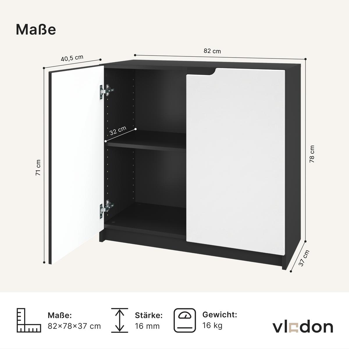 KOMMODE Logan Fronten in Beton Oxid Optik - Hellgrau, Holzwerkstoff (82/78/37cm) - Vladon