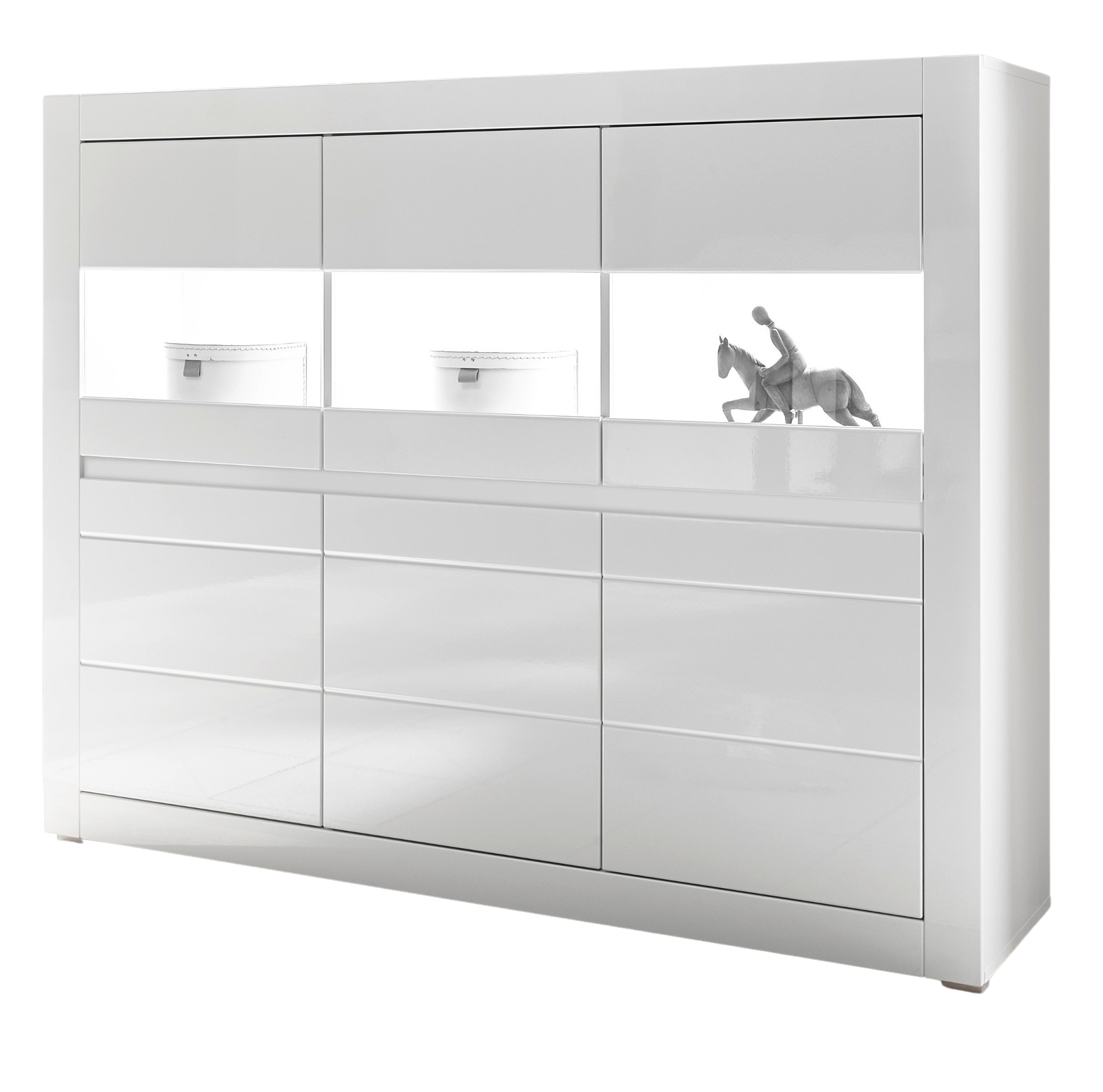 HIGHBOARD Hochglanz weiß, Schrank 164 x 131 cm mit Soft-Close-Funktion - Weiß Hochglanz/Weiß, Glas/Holzwerkstoff (164/131/42cm) - Furn.Design