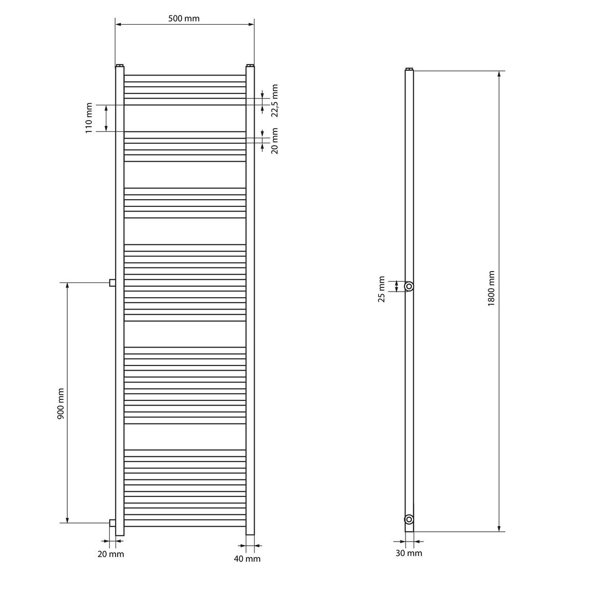 BADHEIZKÖRPER Sahara 500x1800 mm Weiß gerade mit Thermostatventil - Weiß, Metall (50/180/3cm) - LuxeBath