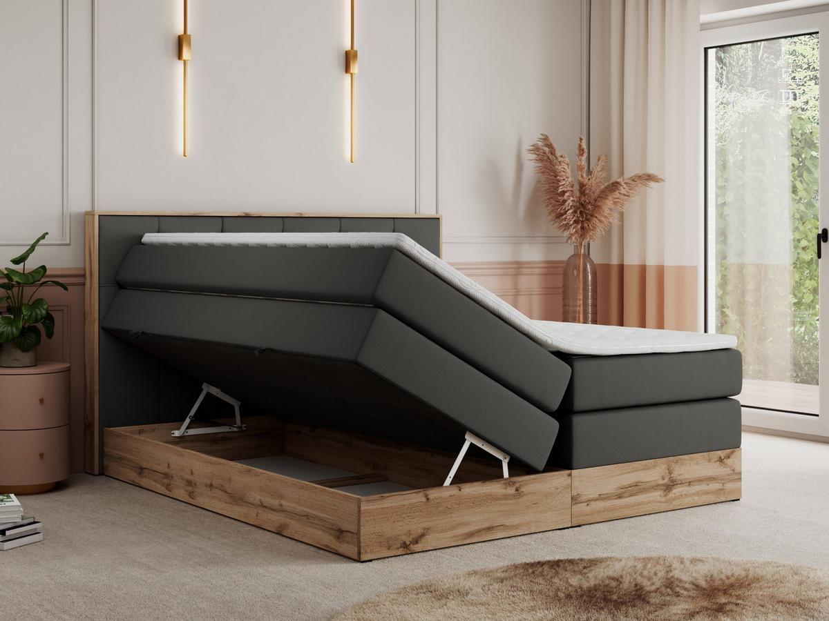 BOXSPRINGBETT VENETO KING 140/200 Dunkelgrau Kunstleder - H3 - Dunkelgrau, Holz/Textil (140/200cm) - MKS