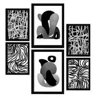 POSTER Set Mit 6 Kaput Handwerk In Liebhaber Abstrakt Ästhetische Dekorative Gemälde Für Ihr Wohnzimmer Schlafzimmer Zuhause A3 & A4 Schwarzer Rahmen - Schwarz, Papier (29/3cm) - Nacnic