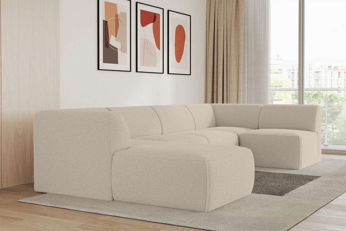 WOHNLANDSCHAFT Ottomane Links MOVO-L 345x180x78 cm Dunkelbegie Bouclé - Cappuccino, Holzwerkstoff/Kunststoff (345/78/180cm) - ALTDECOR