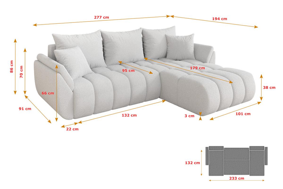ECKSOFA mit Schlaffunktion Ottomane Rechts TOKO-L-v1 277x194x86 Weiß Bouclé - Schwarz/Weiß, Holzwerkstoff/Kunststoff (277/194cm) - ALTDECOR