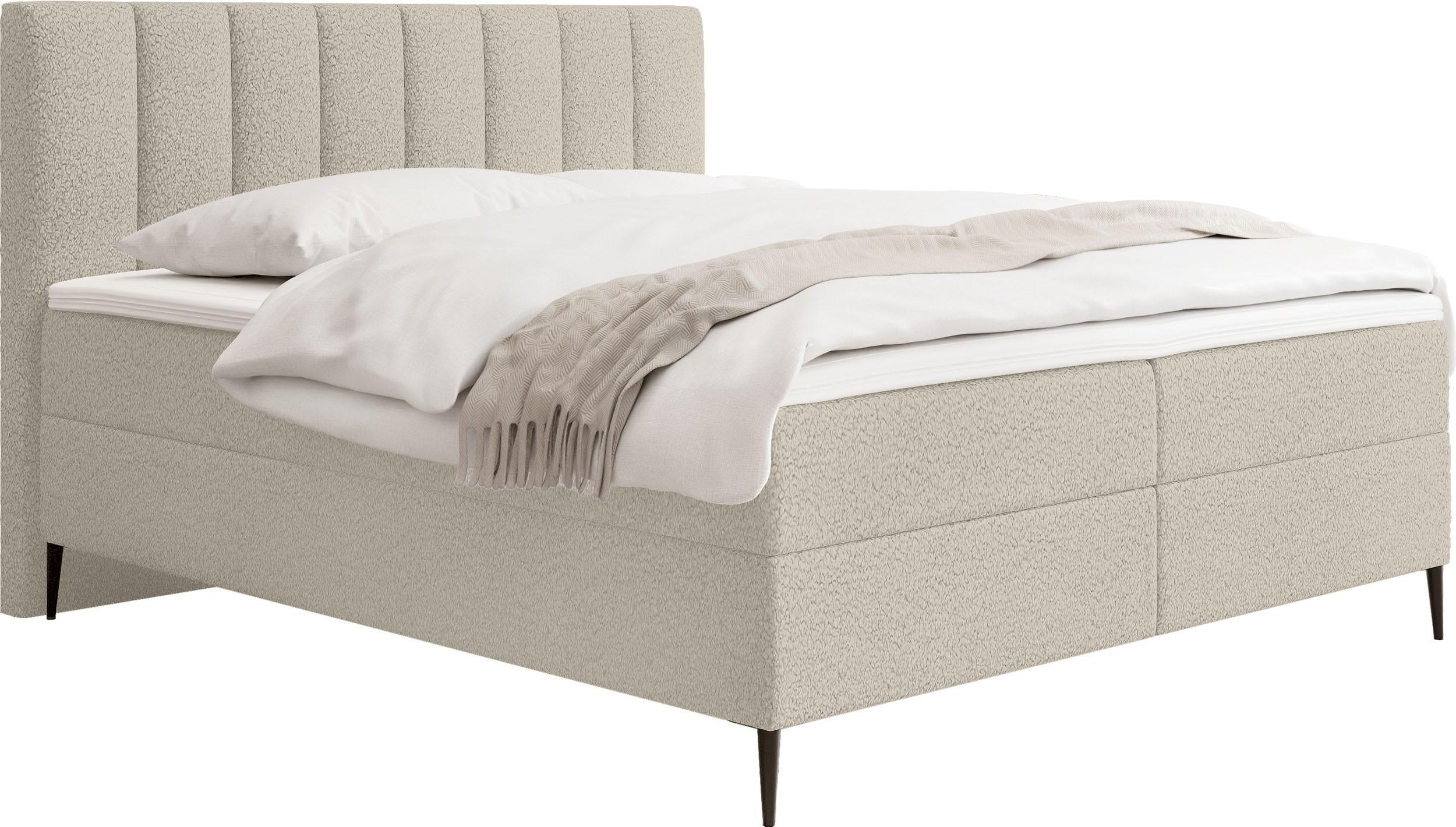 BOXBETT Allen mit Bettkasten, Boucle Beige 180x200 cm – inkl. H4 Taschenfederkern Matratze & Foam Topper - Beige/Schwarz, Holz/Holzwerkstoff (180/200cm) - WFL GROUP