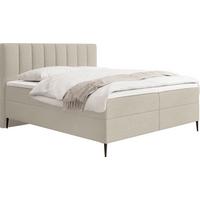 BOXBETT Allen mit Bettkasten, Boucle Beige 140x200 cm – inkl. H4 Taschenfederkern Matratze & Foam Topper - Beige/Schwarz, Textil/Metall (140/200cm) - WFL GROUP
