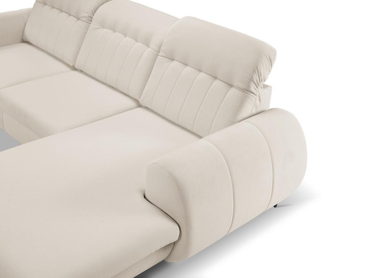 ECKSOFA PURO R-S Beige Plüsch-Stoff mit Schlaffunktion - Beige, Holz (275/166cm) - MASSENO