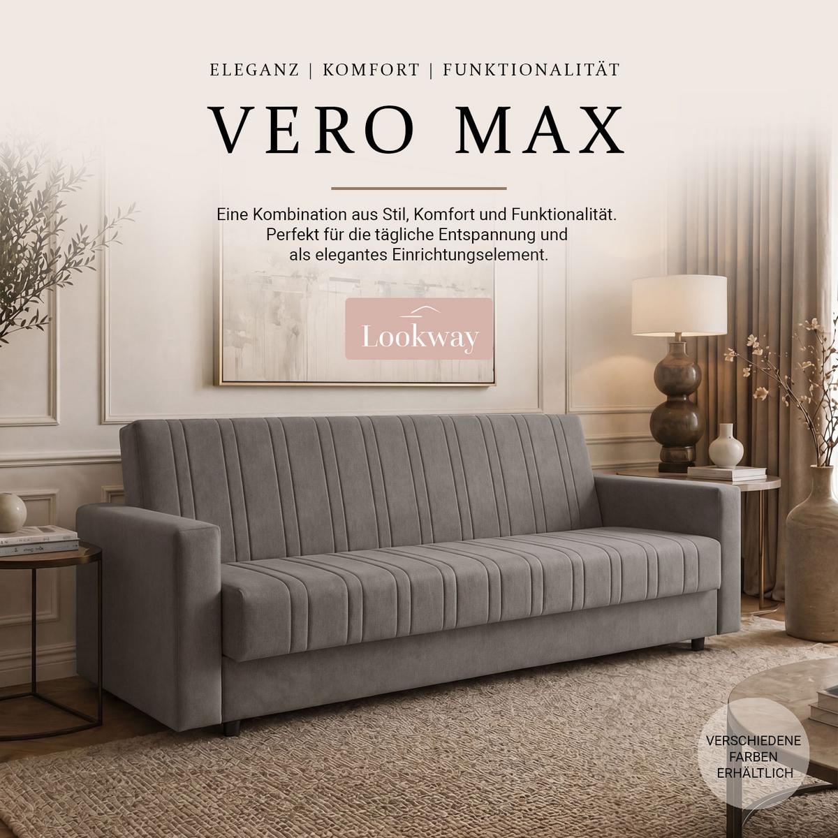 SCHLAFSOFA VERO MAX mit Schlaffunktion Castel 20 - Grau, Textil (191/88/90cm) - Lookway