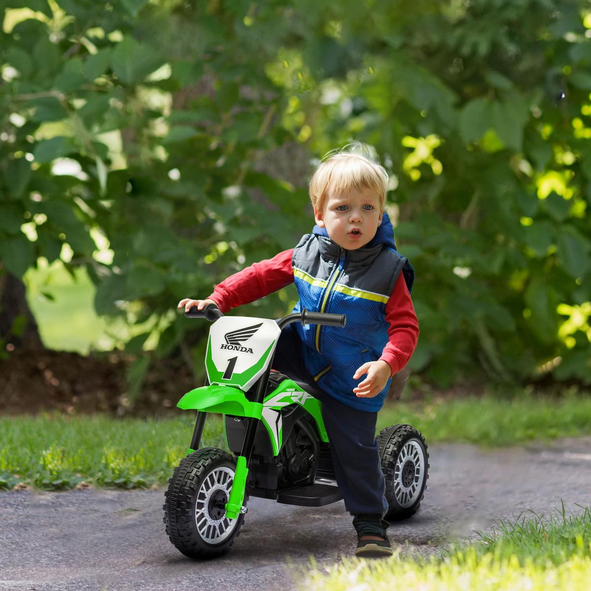 ELEKTRO-MOTORRAD mit Hupe, Musik 6V Grün - Grün, Metall (71/40.5/43.5cm) - HOMCOM