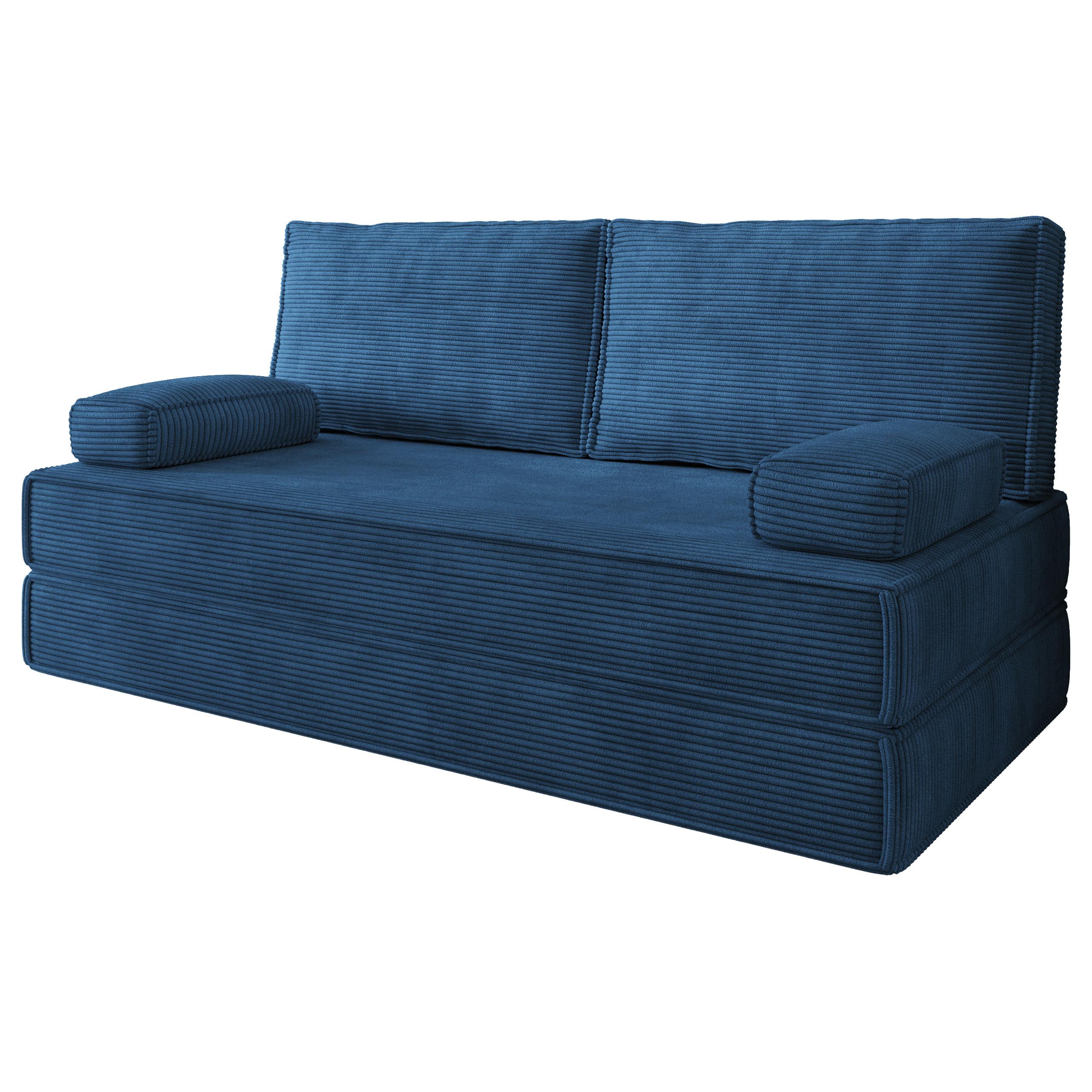 BETTSOFA SILAR aus Schaumstoff Kordstoff Blau Schlaffunktion - Blau, Textil (170/86/80cm) - MASSENO