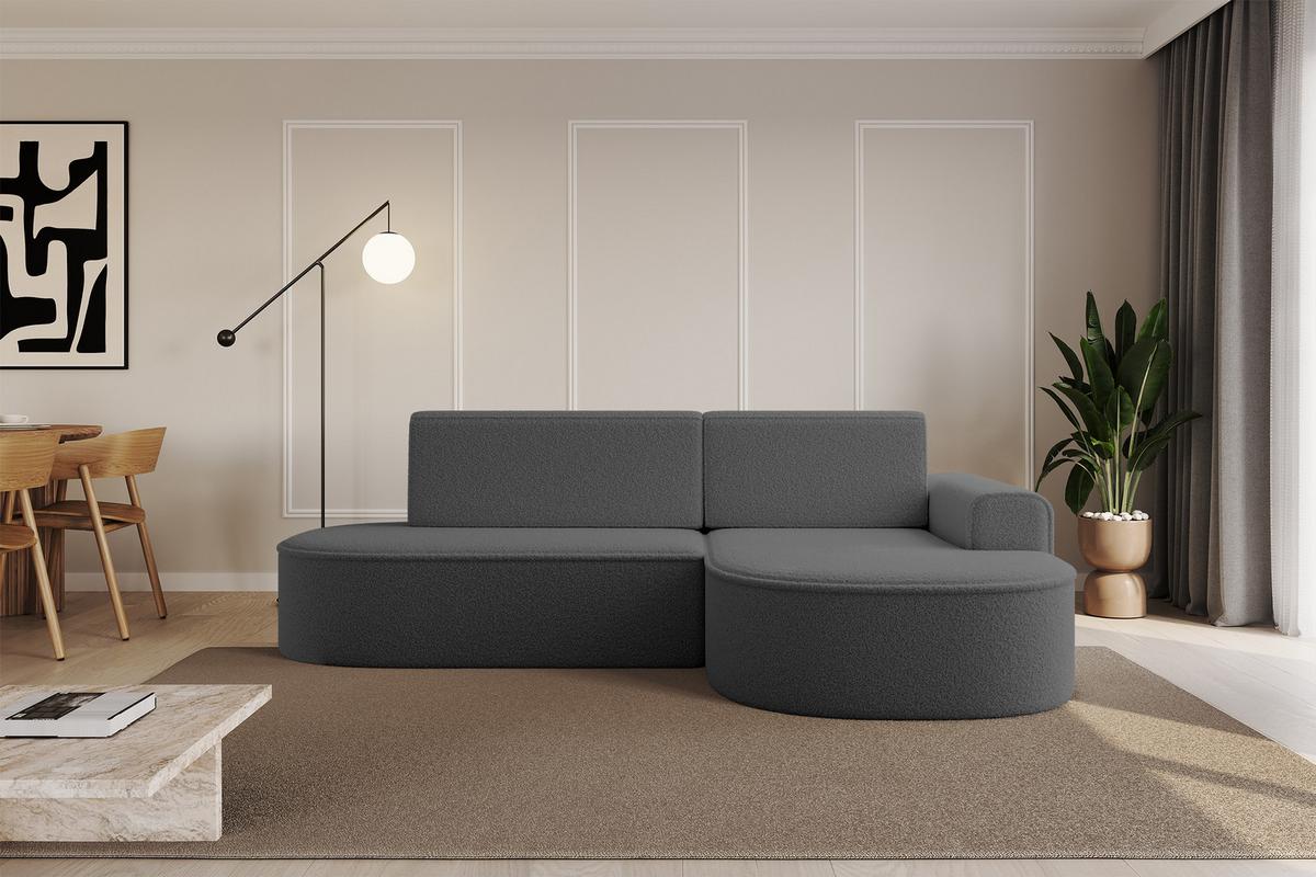 ECKSOFA mit Schlaffunktion und Bettkasten Ottomane Rechts MARI-L1-S - 283x167x73 cm Grau Bouclé - Schwarz/Grau, Holzwerkstoff/Kunststoff (167/283cm) - ALTDECOR