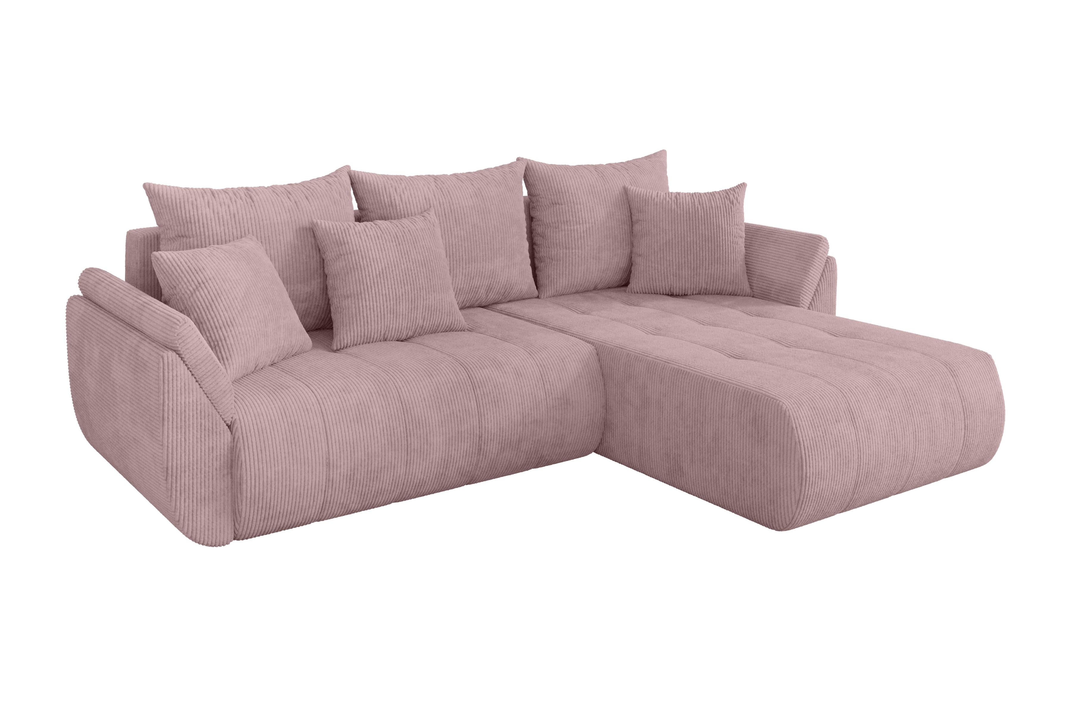 ECKSOFA mit Schlaffunktion Ottomane Rechts TOKO-L 277x194x86 Rosa Cord - Schwarz/Rosa, Holzwerkstoff/Kunststoff (277/194cm) - ALTDECOR