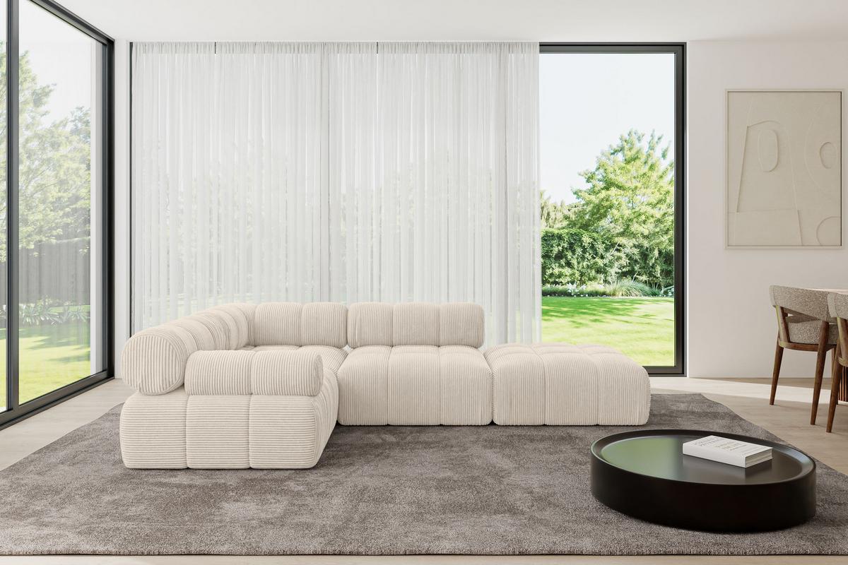 ECKSOFA modulares Sofa Felto-L1 - 285x190x70 cm Beige Cord - Beige, Holzwerkstoff/Textil (285/190cm) - ALTDECOR
