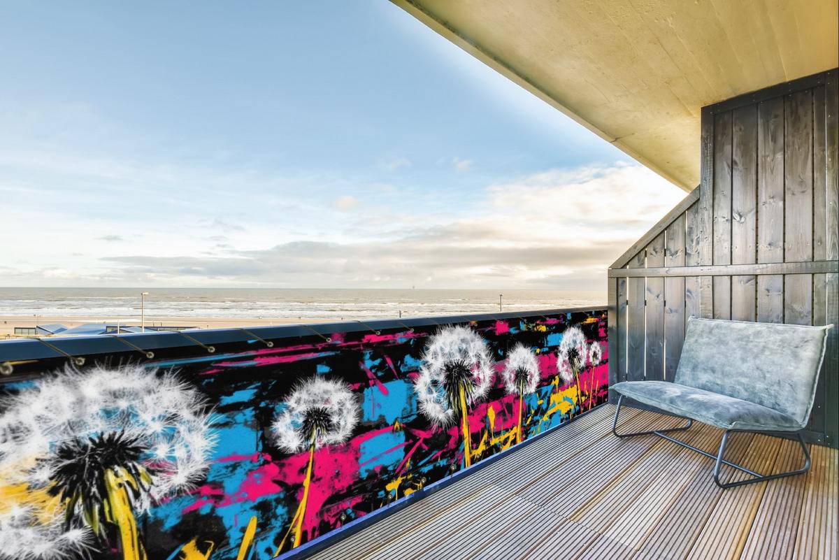 BALKON-SICHTSCHUTZ Straßenkunst - Bunt - Wand Deko XXL 500x100 cm - Schwarz, Kunststoff (500/100cm) - MuchoWow